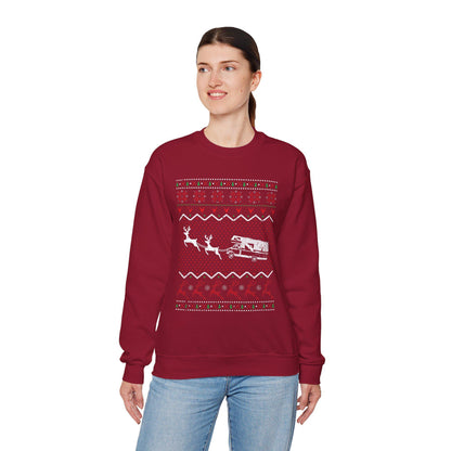 Ugly Sweater Festive Camper Crewneck Sweatshirt - Unisex Heavy Blend™, Christmas Gift