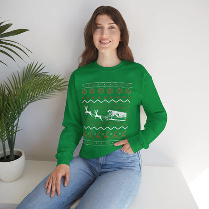 Ugly Sweater Festive Camper Crewneck Sweatshirt - Unisex Heavy Blend™, Christmas Gift